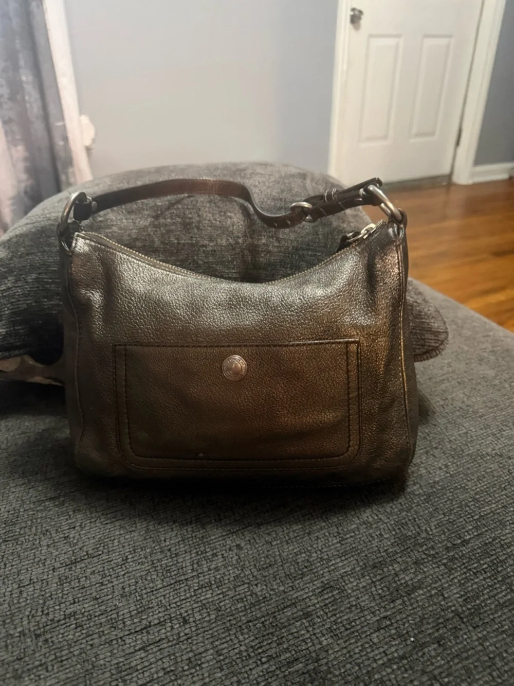 Y2K Coach Chelsea Metallic Silver Leather Shoulder Bag Mini Baguette 2007
